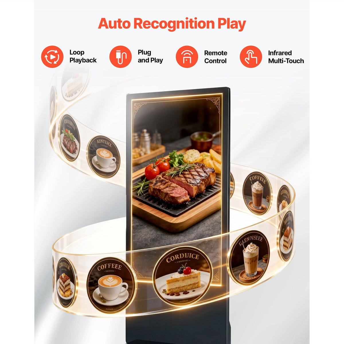 55 in Indoor Digital Signage 4K Floor Stand Advertising Display Kiosk, WiFi HDMI/USB Input Android OS, 178° Wide View, LCD Touchscreen Interactive Monitor, Mobile Commercial Totem Poster