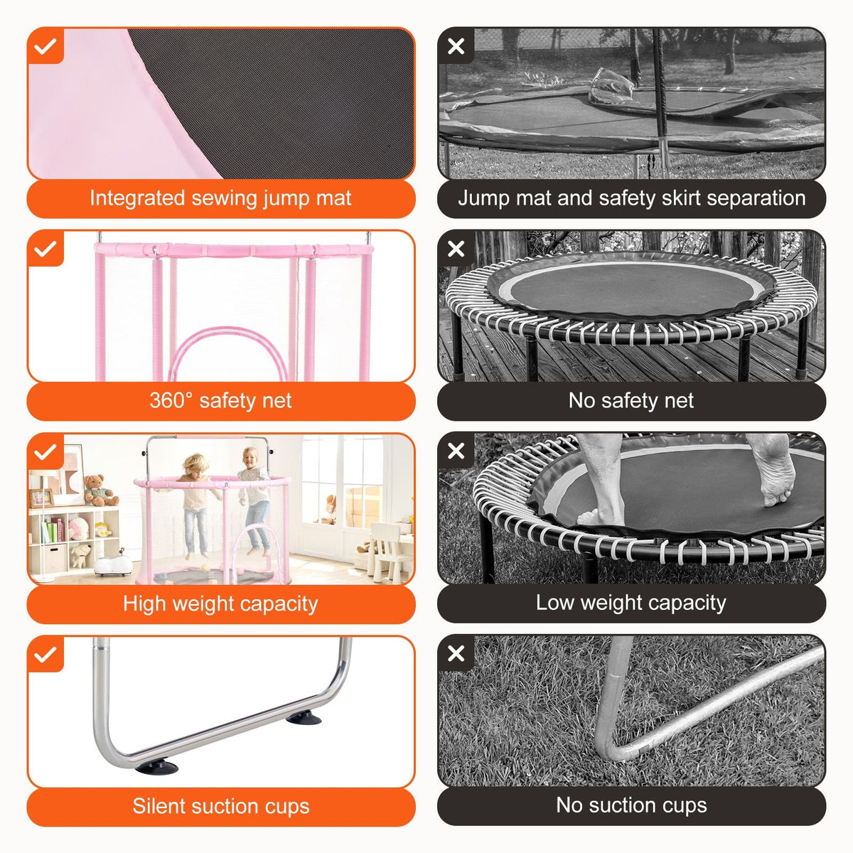 55" Kids Trampoline, 4.6FT Indoor Outdoor Trampoline, Mini Toddler Recreational Trampolinewith Safety Enclosure Net and Basketball Hoop, Birthday Gifts Christmas Toys for 3+ Years Children, Pink