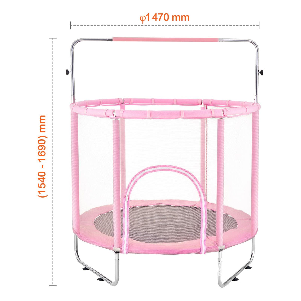 55" Kids Trampoline, 4.6FT Indoor Outdoor Trampoline, Mini Toddler Recreational Trampolinewith Safety Enclosure Net and Basketball Hoop, Birthday Gifts Christmas Toys for 3+ Years Children, Pink