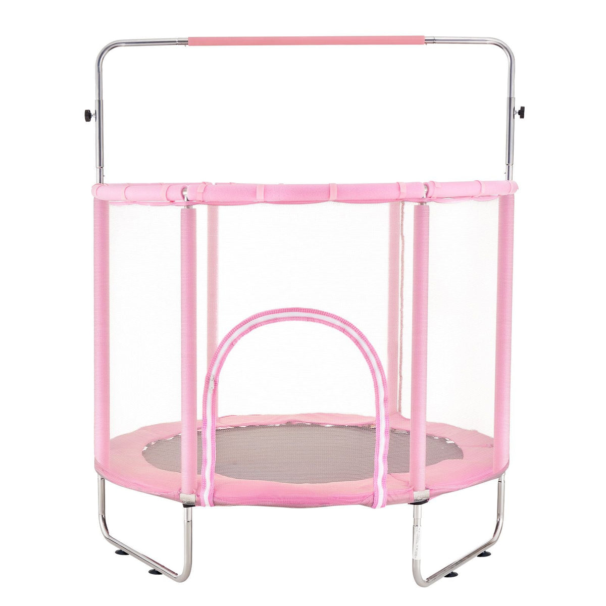 55" Kids Trampoline, 4.6FT Indoor Outdoor Trampoline, Mini Toddler Recreational Trampolinewith Safety Enclosure Net and Basketball Hoop, Birthday Gifts Christmas Toys for 3+ Years Children, Pink