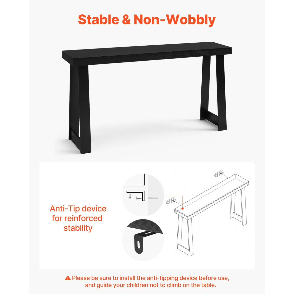 56 in Console Table, Modern Desk Behind the Couch, Wooden Rectangle Entrance Desk, Narrow Long Sofa Table Accent Stand, Ideal for Hallway, Bedroom, Living Room, Foyer, Easy Assembly, Black