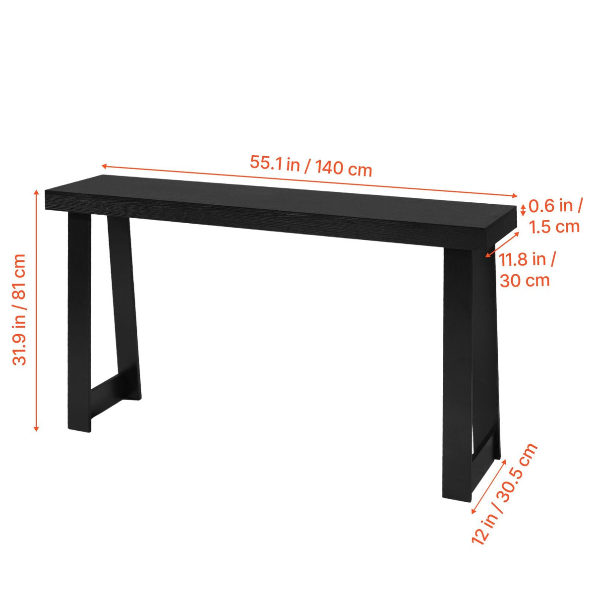 56 in Console Table, Modern Desk Behind the Couch, Wooden Rectangle Entrance Desk, Narrow Long Sofa Table Accent Stand, Ideal for Hallway, Bedroom, Living Room, Foyer, Easy Assembly, Black