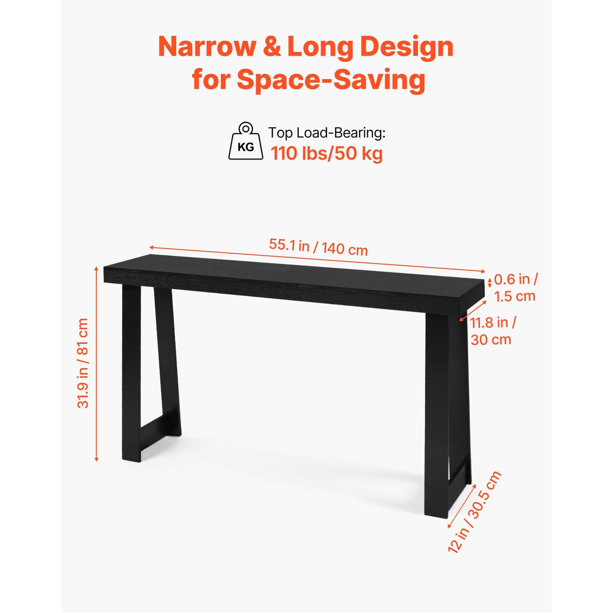 56 in Console Table, Modern Desk Behind the Couch, Wooden Rectangle Entrance Desk, Narrow Long Sofa Table Accent Stand, Ideal for Hallway, Bedroom, Living Room, Foyer, Easy Assembly, Black