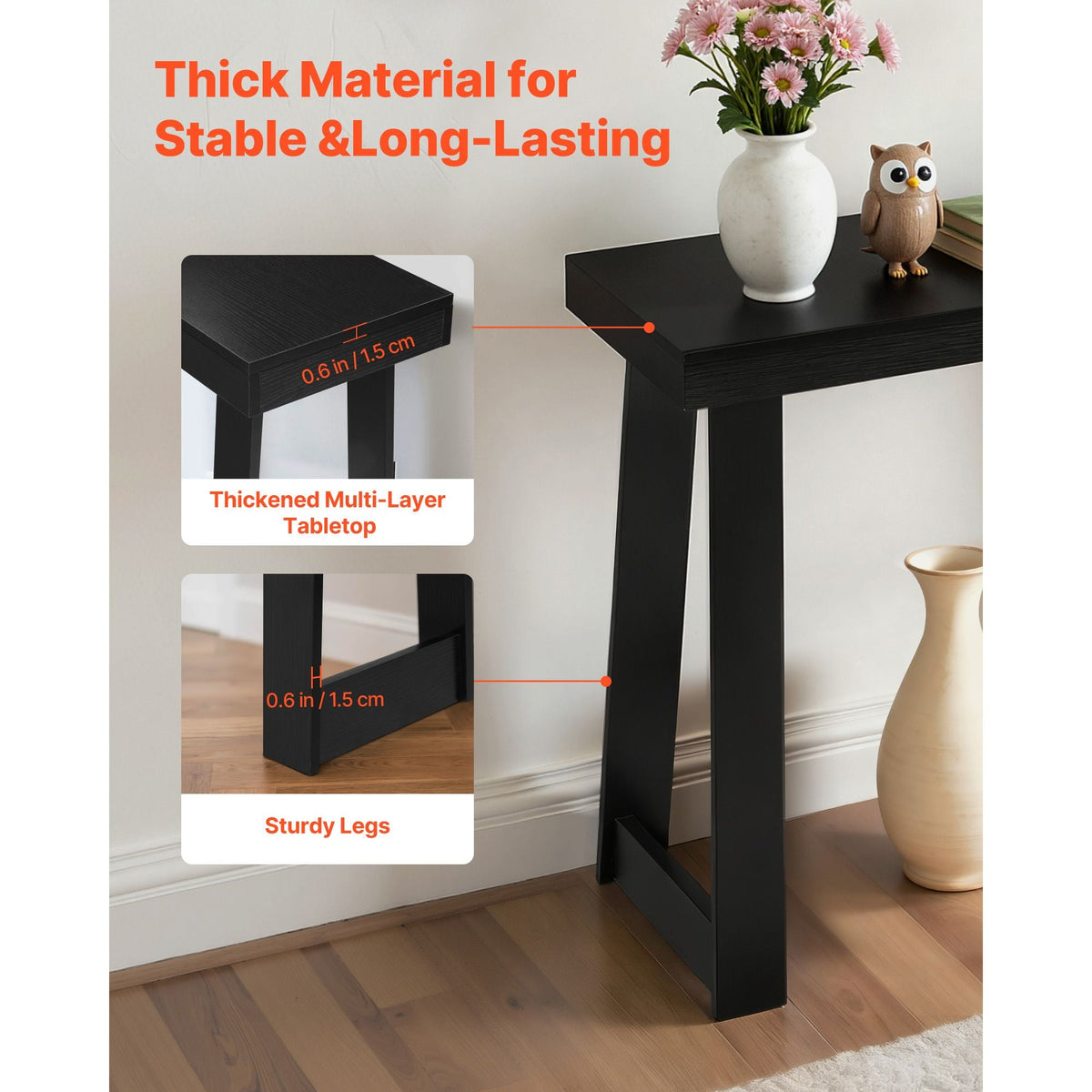 56 in Console Table, Modern Desk Behind the Couch, Wooden Rectangle Entrance Desk, Narrow Long Sofa Table Accent Stand, Ideal for Hallway, Bedroom, Living Room, Foyer, Easy Assembly, Black