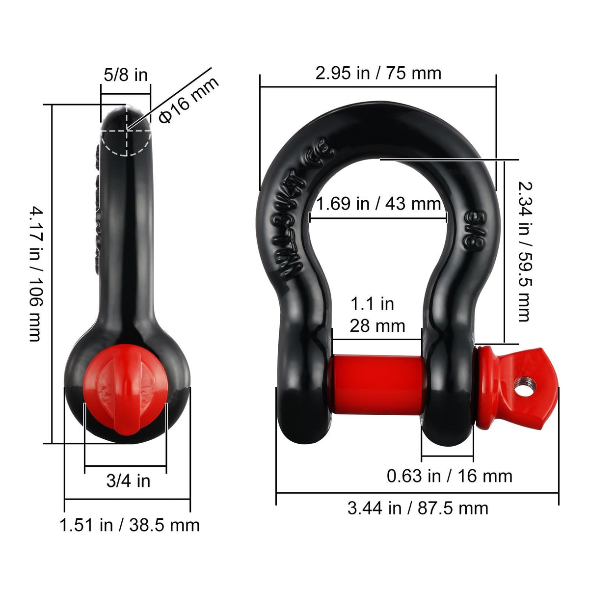 5/8" D-Ring Shackle, 4 Pack Alloy Steel Shackles 28660 lbs (13 Ton) Break Strength with 3/4" Screw Pin, Heavy Duty Off Road Vehicle Recovery Shackle, Towing Accessories for Jeep Truck, Black