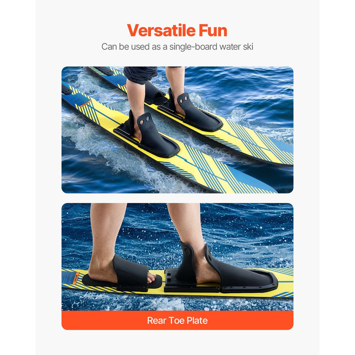 59" Water Skis, Adult Water Ski with X-7 Adjustable Horseshoe Bindings & Padded Rear Toe Plate, High-gloss UV Coating Waterskis Combo for Adults Up to 300 lbs
