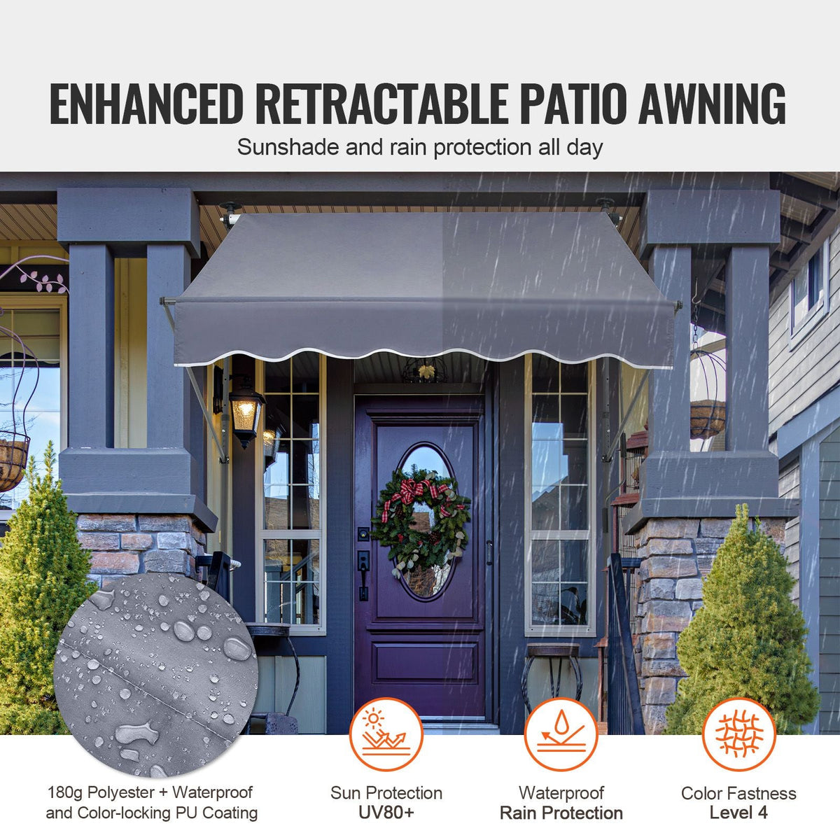 59 x 47" Patio Awning Retractable, Awning Sunshade Shelter with Manual Crank Handle, Outdoor Patio Canopy Sunsetter Deck, Adjustable Height from 86 to 122 in, for Patio/Balcony/Yard, Dark Gray