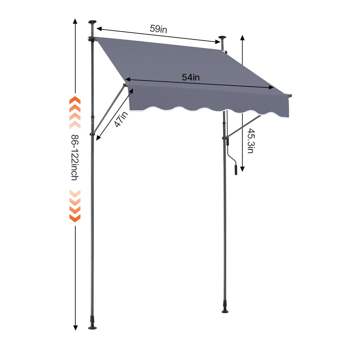 59 x 47" Patio Awning Retractable, Awning Sunshade Shelter with Manual Crank Handle, Outdoor Patio Canopy Sunsetter Deck, Adjustable Height from 86 to 122 in, for Patio/Balcony/Yard, Dark Gray