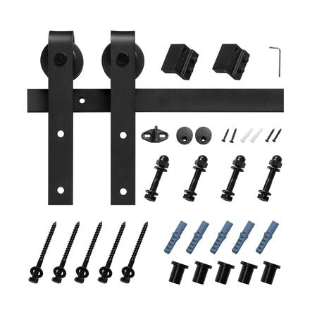 5FT Sliding Barn Door Hardware Kit, 330 LBS Weight Capacity, Compatible with 30 Inches Max Width & 1-3/8 to 1-3/4 Inches Thickness Single Sliding Barn Door, Durable Track & J-shape Roller,Black