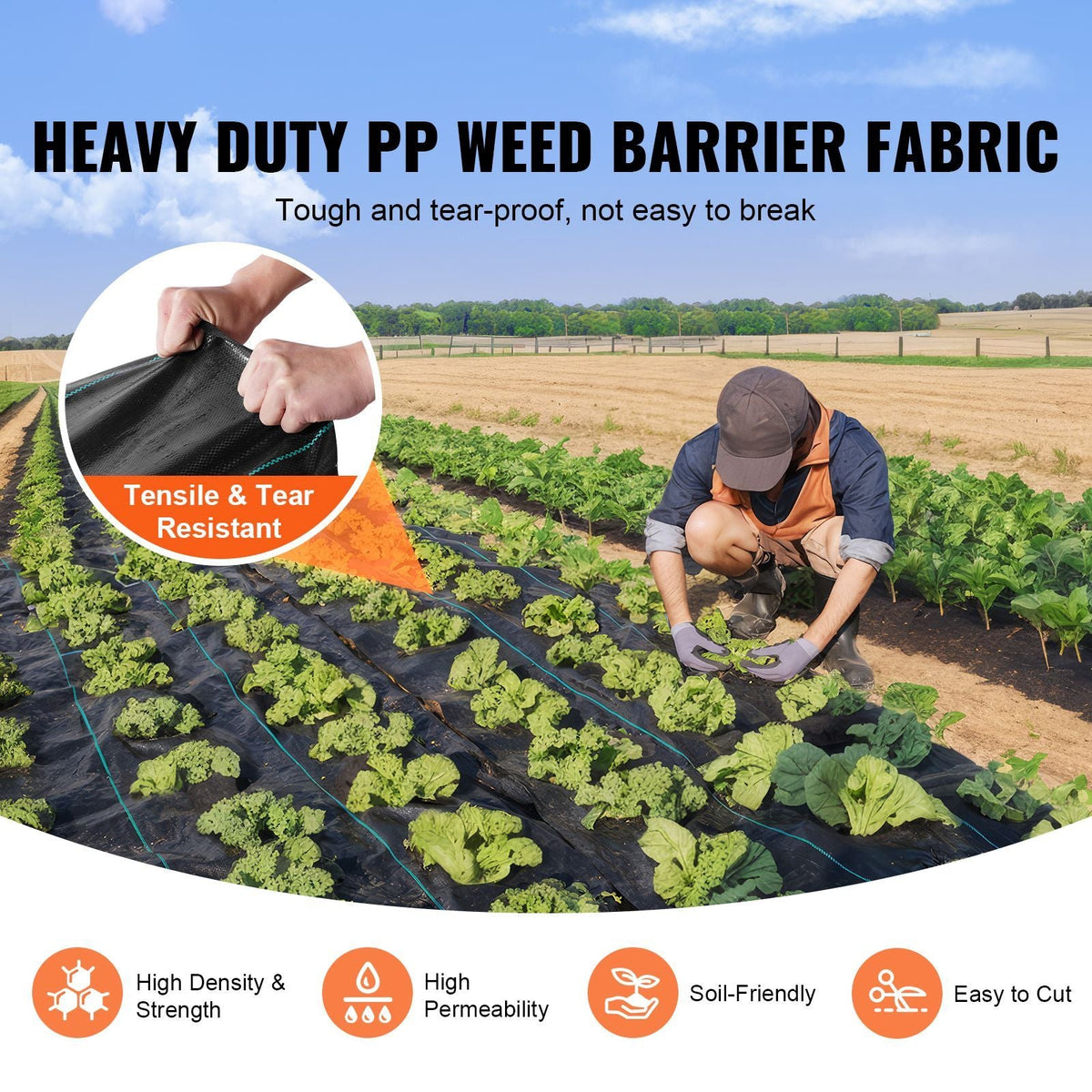 5FTx250FT Premium Heavy Duty Weed Barrier Landscape Fabric, 5OZ Woven Geotextile Fabric Under Gravel, High Permeability for Weed Blocker Weed Mat, Driveway Fabric, Weed Control Garden Cloth