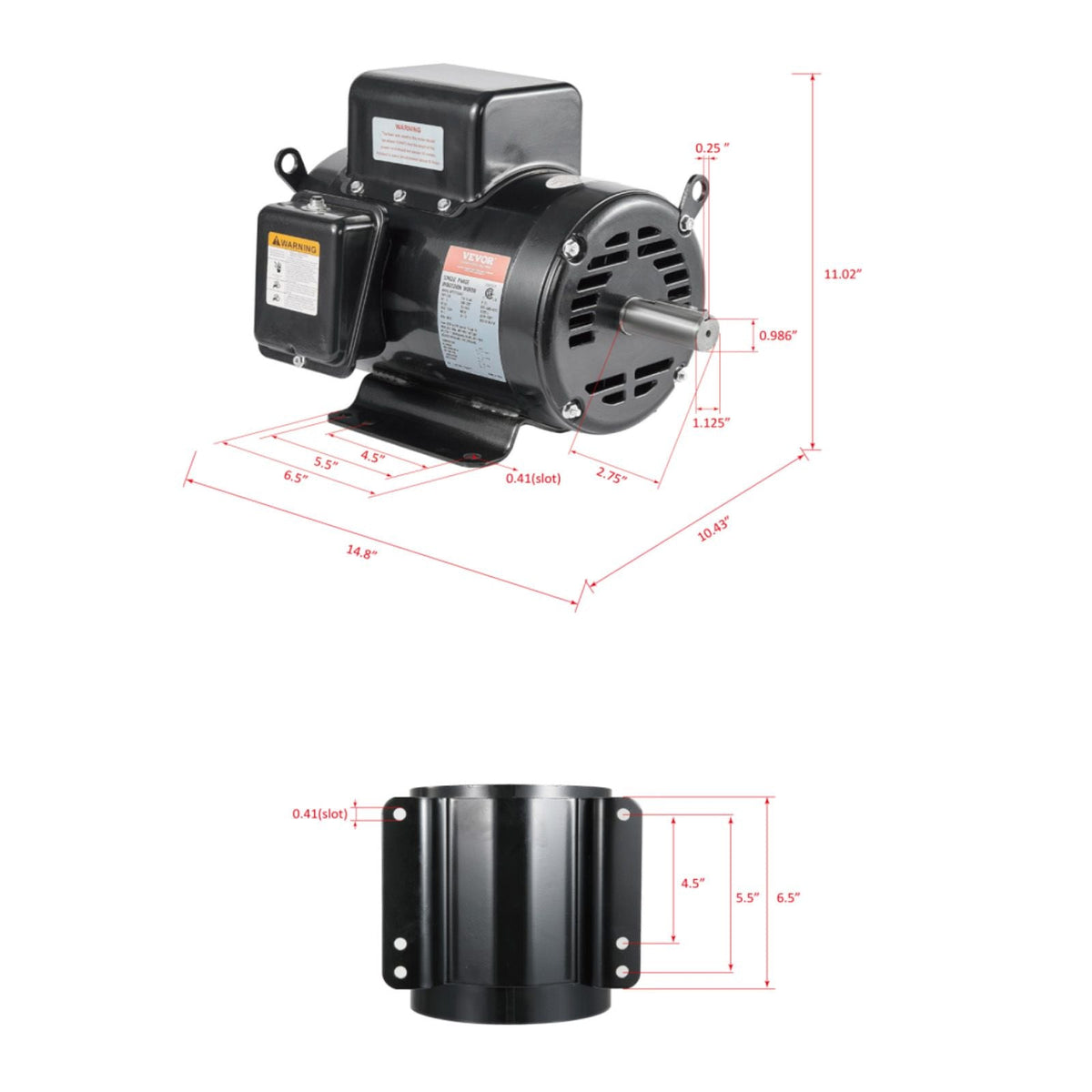 5HP Air Compressor Electric Motor, 230V 25 Amps, 56HZ Frame 3450RPM, 7/8" Keyed Shaft, 2.25" Shaft Length, Single Phase, CCW/CW (Factory Setting is CCW)
