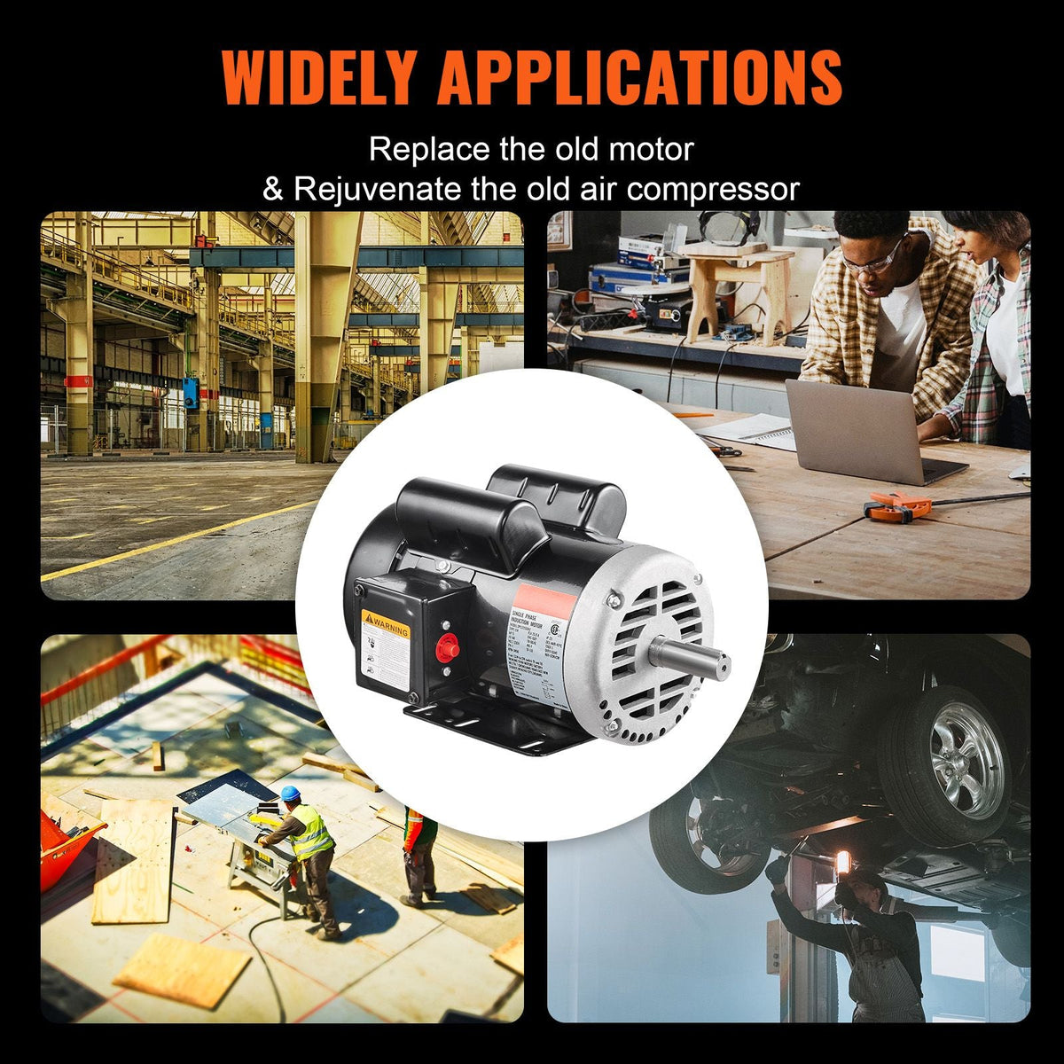 5HP Air Compressor Electric Motor, 230V 25 Amps, 56HZ Frame 3450RPM, 7/8" Keyed Shaft, 2.25" Shaft Length, Single Phase, CCW/CW (Factory Setting is CCW)
