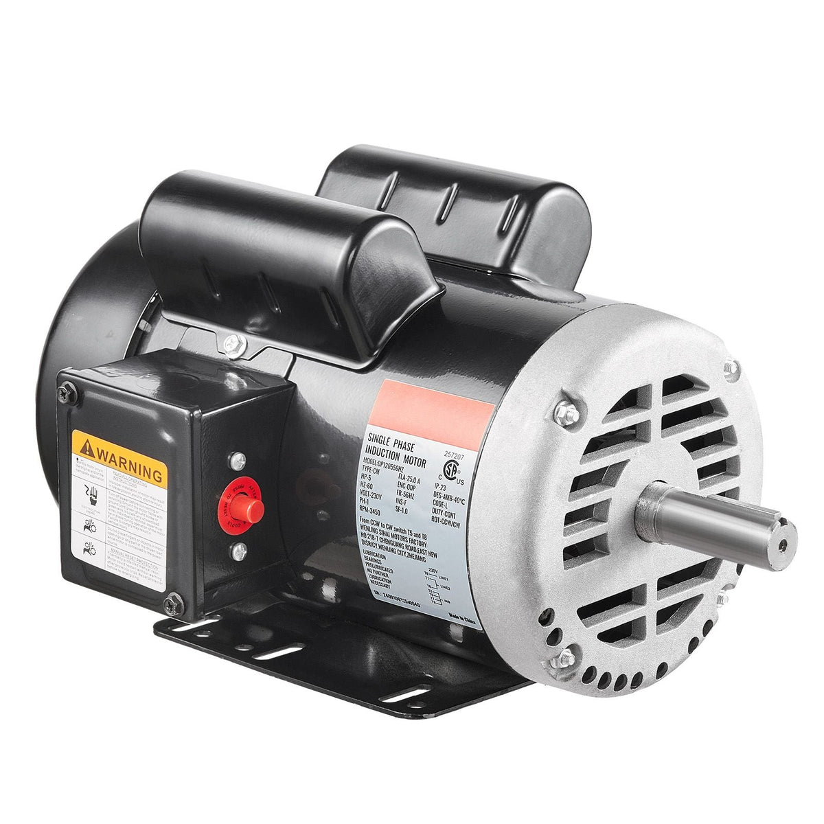5HP Air Compressor Electric Motor, 230V 25 Amps, 56HZ Frame 3450RPM, 7/8" Keyed Shaft, 2.25" Shaft Length, Single Phase, CCW/CW (Factory Setting is CCW)