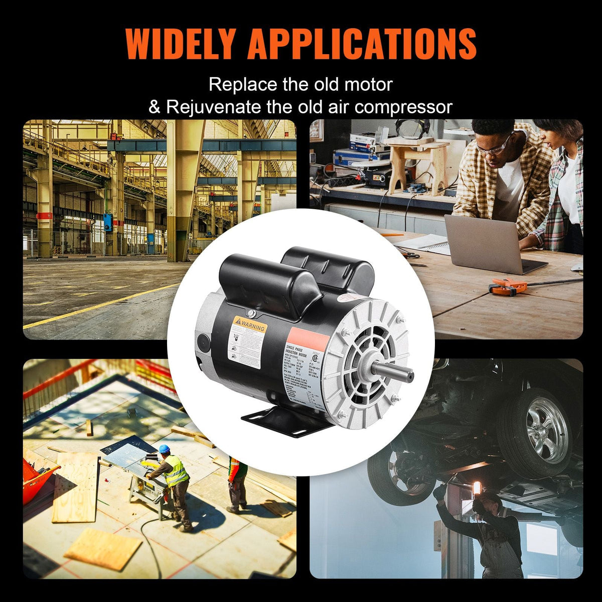 5HP SPL Air Compressor Electric Motor, 230V 17.6Amps, 56 Frame 3450RPM, 5/8" Keyed Shaft, 1.88" Shaft Length, CW/CCW Rotation (Factory Setting is CCW), Single Phase