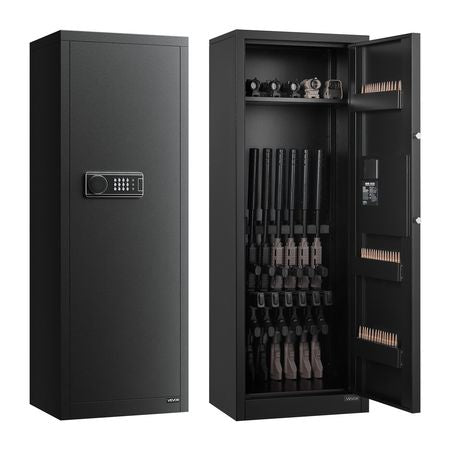 6-8 Gun Safe, Long Gun Cabinet for Rifles and Pistols, Quick Access Rifle Safe with 3 Ammo Slots and 2 Adjustable Racks, Large Digital Cabinet with Key and Password Lock
