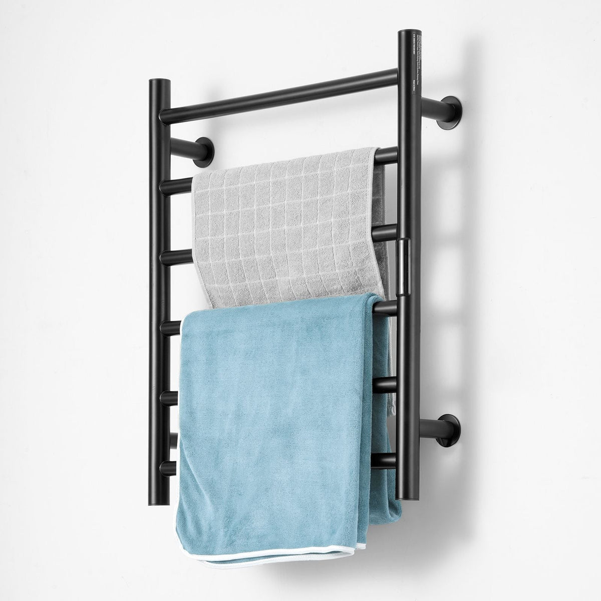 6 Bars Towel Warmer Rack, Wall Mounted Heated Towel Rack for Bathroom, IPX5 Waterpoof Towel Heater Rack with Timer & LED Display Screen, 5 Levels Adjustable Temperature Towel Heater, Black