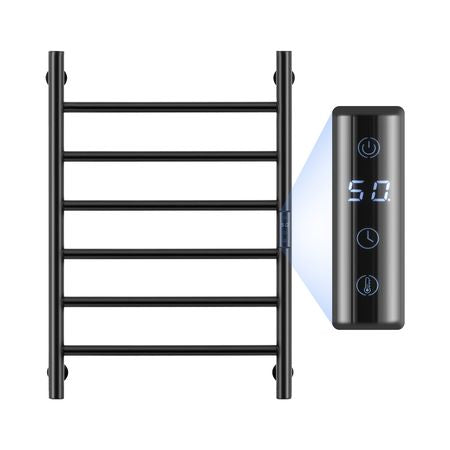 6 Bars Towel Warmer Rack, Wall Mounted Heated Towel Rack for Bathroom, IPX5 Waterpoof Towel Heater Rack with Timer & LED Display Screen, 5 Levels Adjustable Temperature Towel Heater, Black