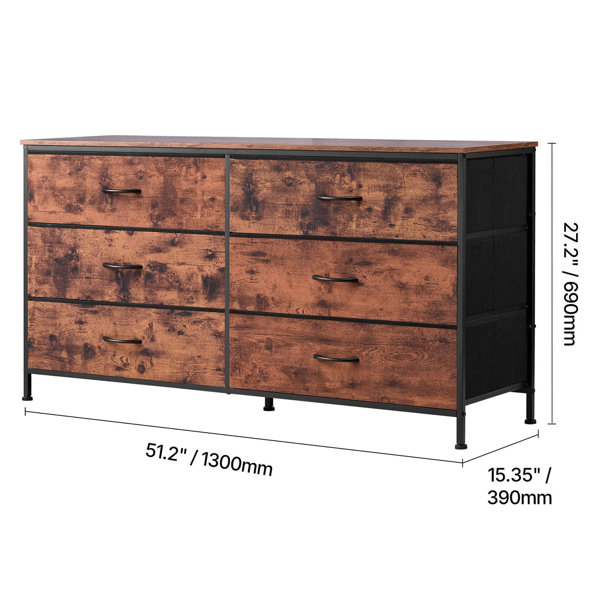 6 Drawer Dresser, Tall Chest Organizer Drawer Dresser, TV Stand with Storage, Closet Storage Drawers with Sturdy Steel Frame, Fabric Storage Tower for Bedroom, Hallway, Closet, Rustic Brown