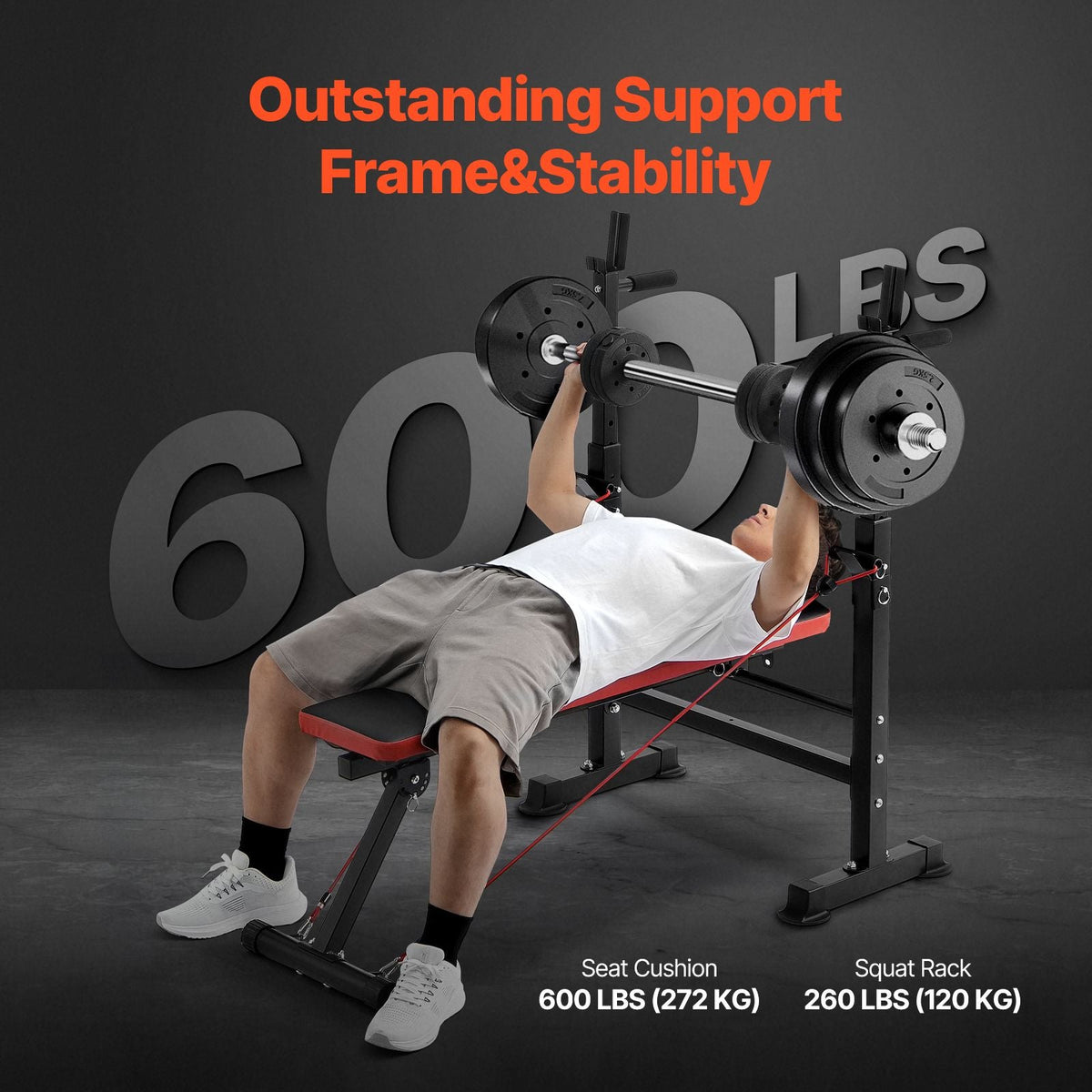 6-in-1 Weight Bench Set, 600lbs Adjustable Workout Bench Press, Exercise Sit up Bench for Home Gym Strength Training, Quick Folding Incline Decline Flat Bench