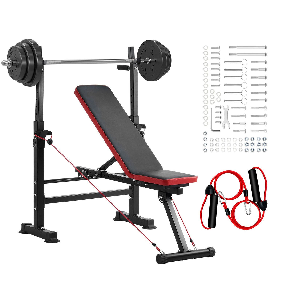 6-in-1 Weight Bench Set, 600lbs Adjustable Workout Bench Press, Exercise Sit up Bench for Home Gym Strength Training, Quick Folding Incline Decline Flat Bench