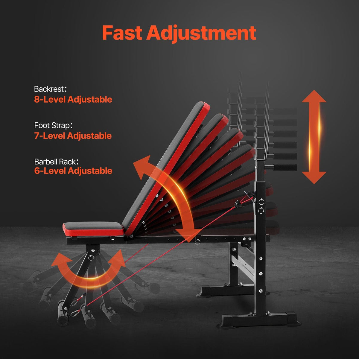 6-in-1 Weight Bench Set, 600lbs Adjustable Workout Bench Press, Exercise Sit up Bench for Home Gym Strength Training, Quick Folding Incline Decline Flat Bench