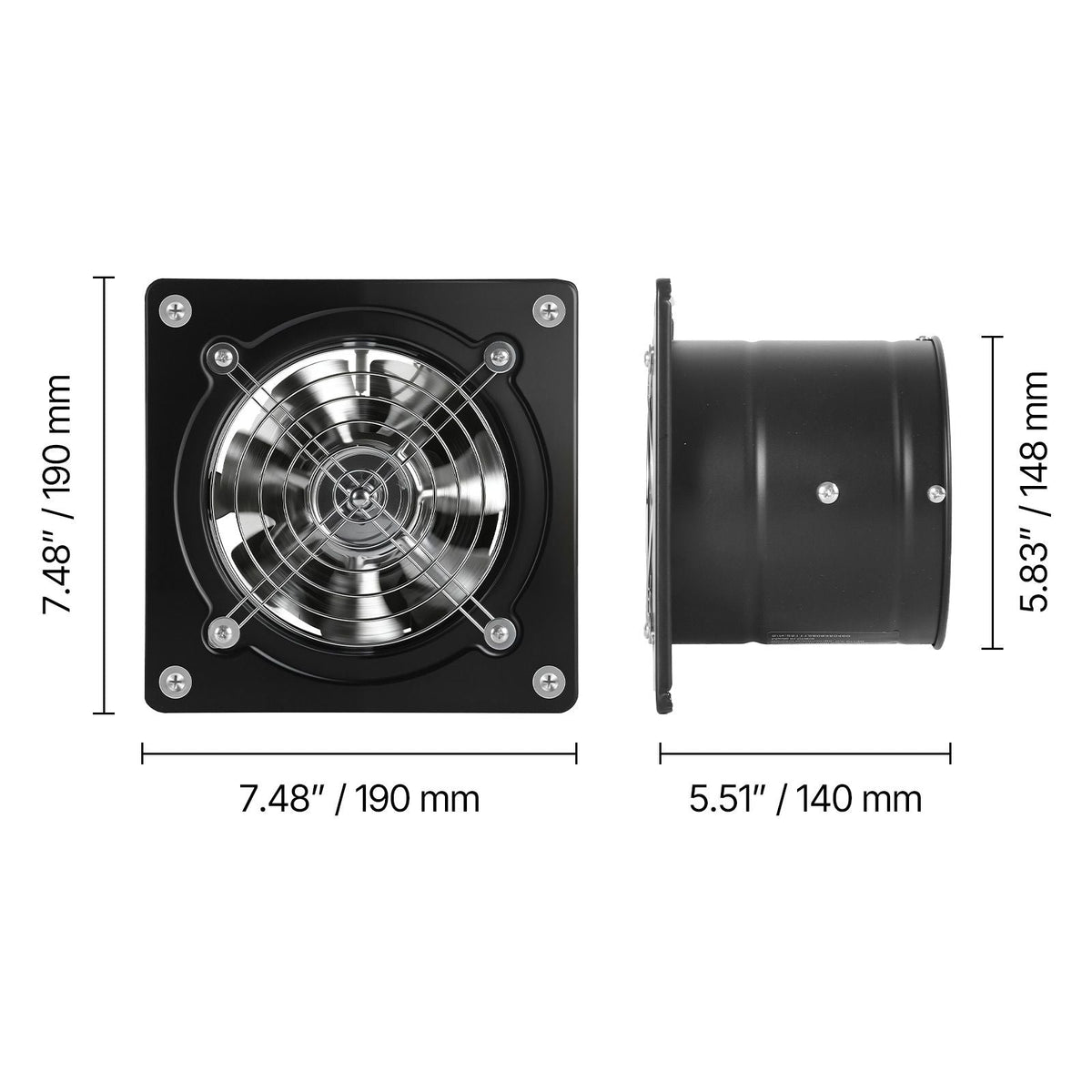 6 Inch Exhaust Fan, 308 CFM High Velocity Wall Mount Vent Fan with On/Off Control, Low Consumption, Portable Ventilation Extractor for Attic,Garage,Basement,Workshop,Kitchen, Chicken Coop,Black