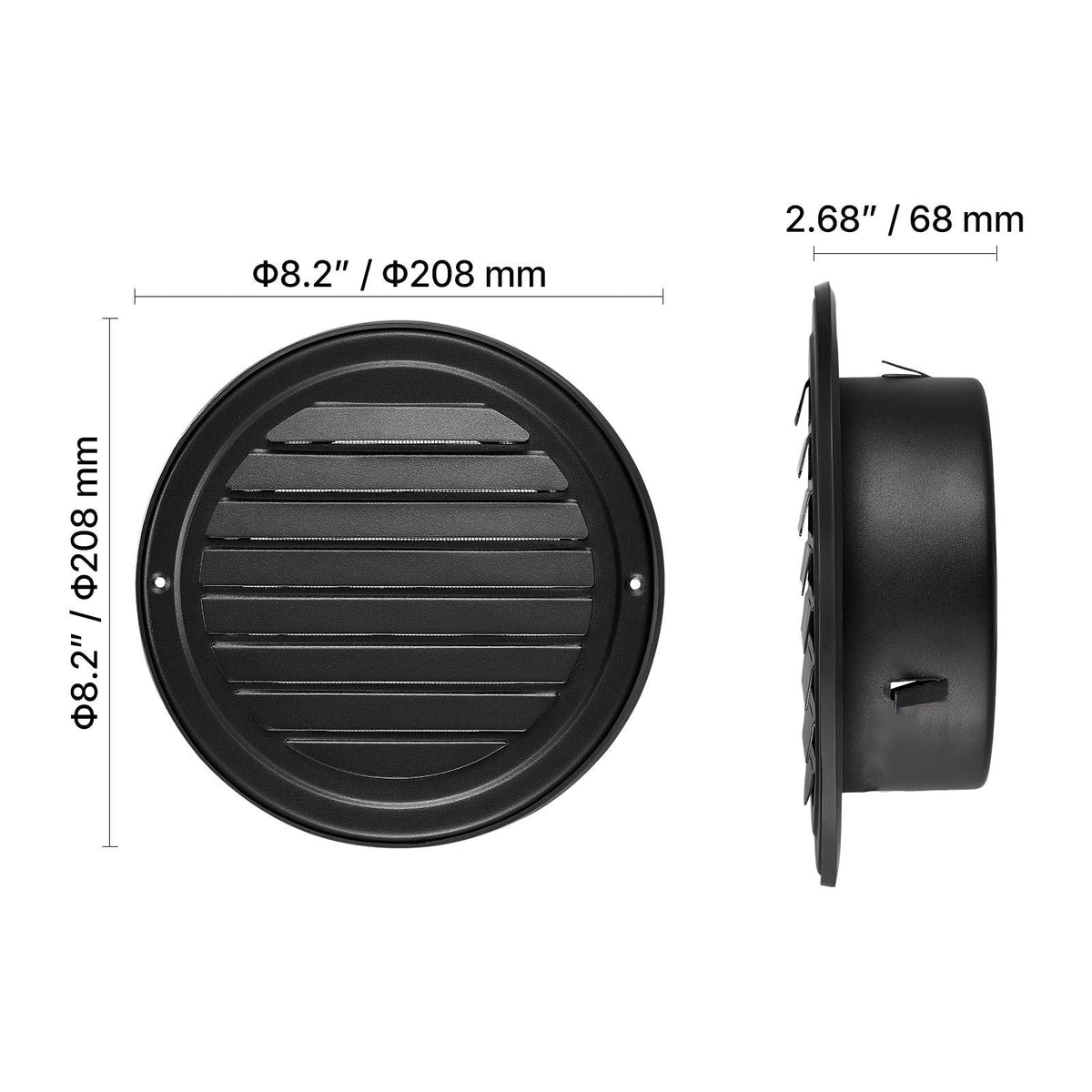 6 inch Wall Vent Cover, Louvered Round AC Vent Gable Cover, Premium Stainless Steel & with Built-in a Protection Screen, for House,Bathroom,Garage,Kitchen,Basement (2 Pack, Black)
