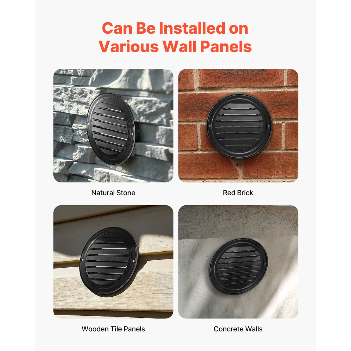 6 inch Wall Vent Cover, Louvered Round AC Vent Gable Cover, Premium Stainless Steel & with Built-in a Protection Screen, for House,Bathroom,Garage,Kitchen,Basement (2 Pack, Black)