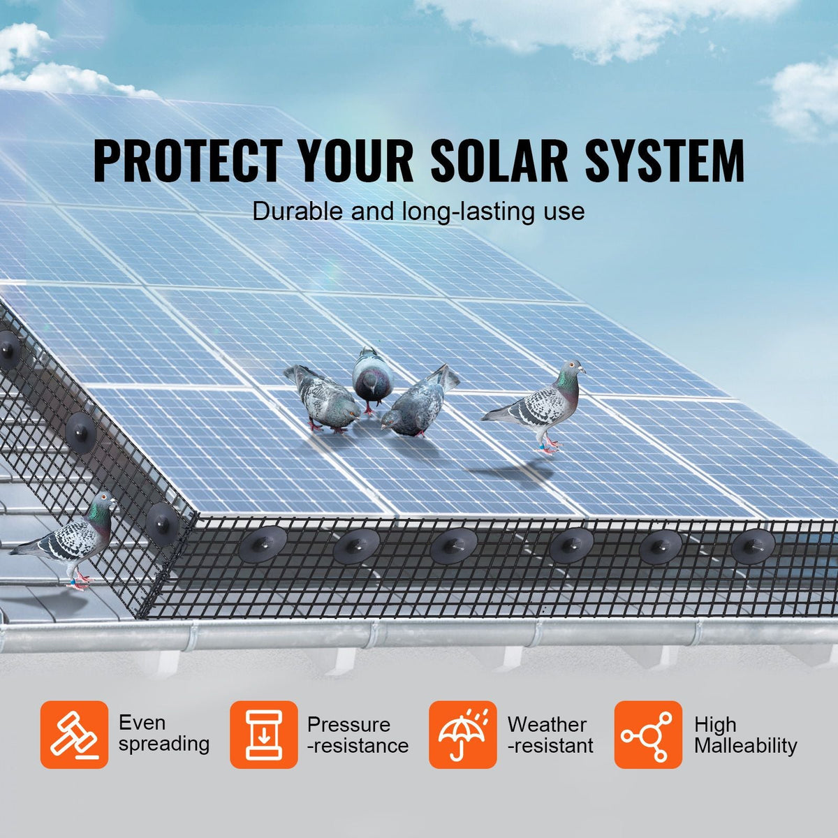 6 inch x 100ft Solar Panel Bird Guard, Critter Guard Roll Kit with 100pcs Aluminum Alloy Fasteners, Solar Panel Guard with Rust-proof PVC Coating, 1/2 inch Wire Roll Mesh