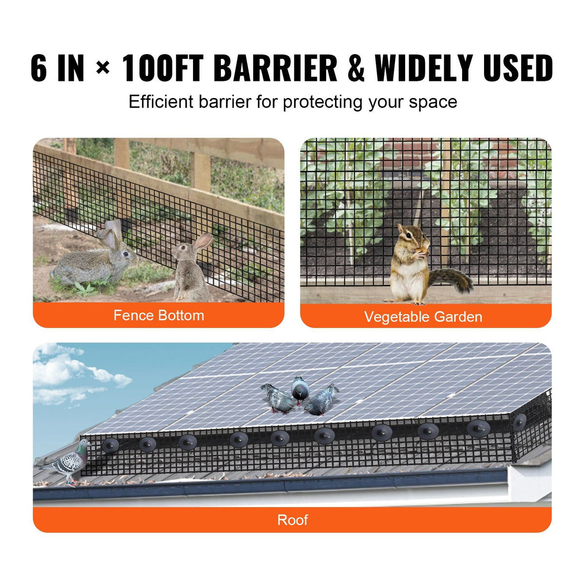 6 inch x 100ft Solar Panel Bird Guard, Critter Guard Roll Kit with 100pcs Aluminum Alloy Fasteners, Solar Panel Guard with Rust-proof PVC Coating, 1/2 inch Wire Roll Mesh