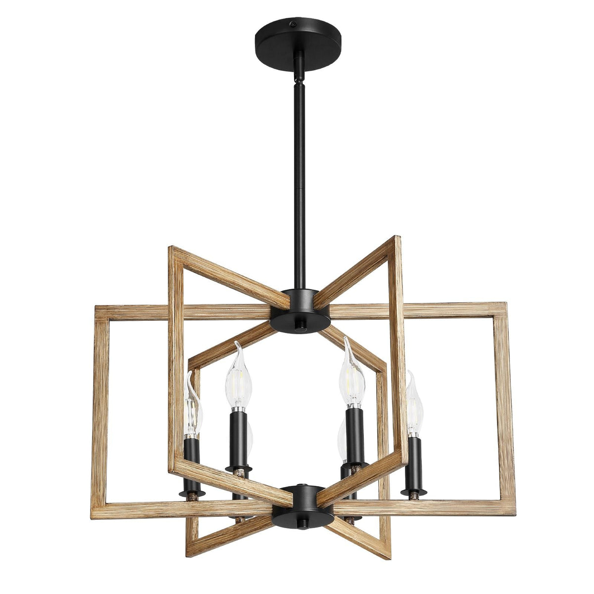 6-Light Chandelier, Metal Farmhouse Chandelier, Adjustable Height, Dining Room Hanging Light Fixture for Ceilings, Modern Chandelier for Bedroom, Foyer, Hall, Kitchen, Living Room and Entryway
