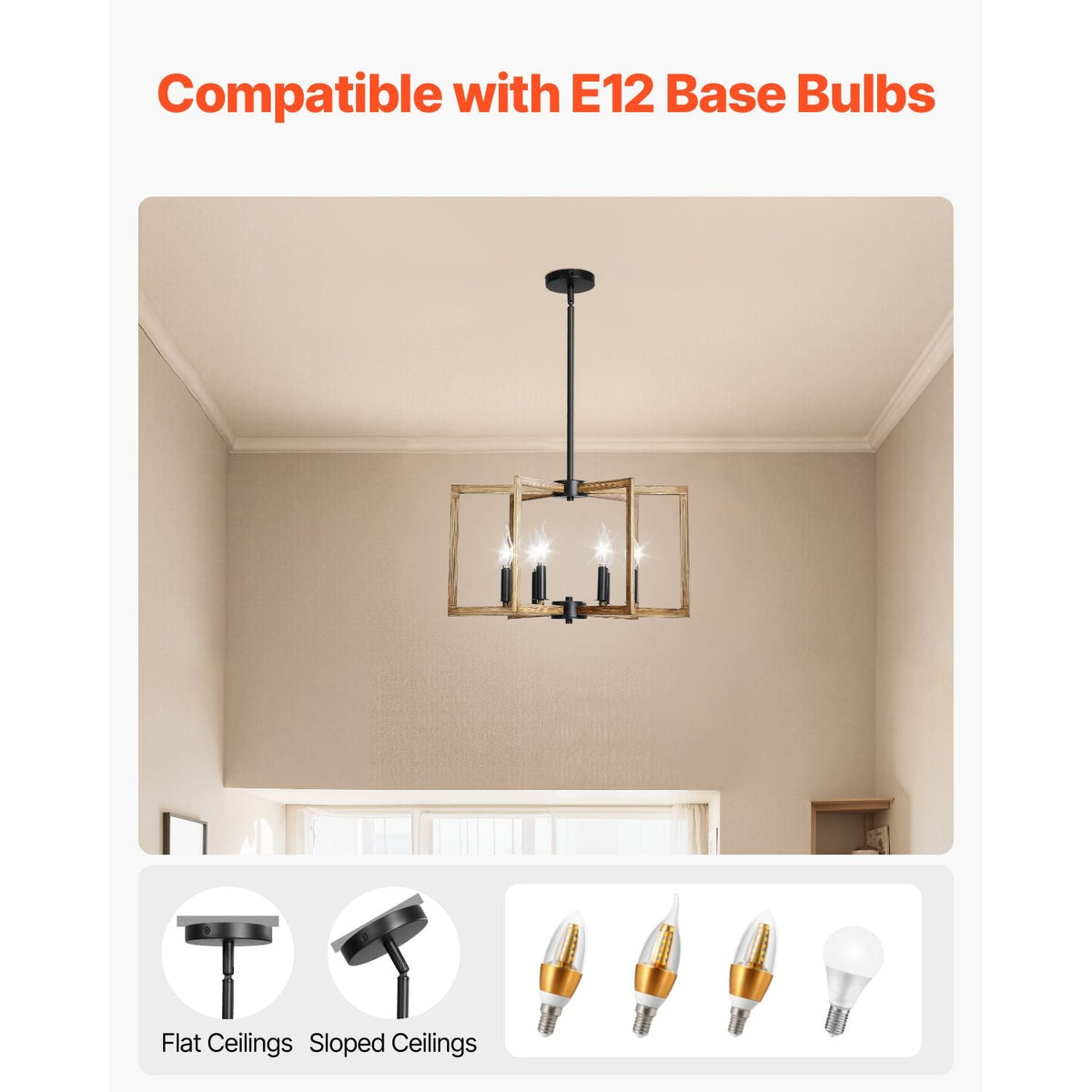 6-Light Chandelier, Metal Farmhouse Chandelier, Adjustable Height, Dining Room Hanging Light Fixture for Ceilings, Modern Chandelier for Bedroom, Foyer, Hall, Kitchen, Living Room and Entryway