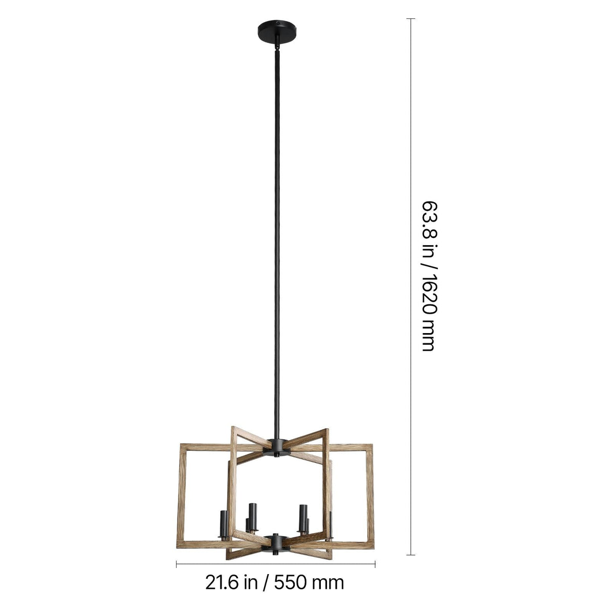 6-Light Chandelier, Metal Farmhouse Chandelier, Adjustable Height, Dining Room Hanging Light Fixture for Ceilings, Modern Chandelier for Bedroom, Foyer, Hall, Kitchen, Living Room and Entryway