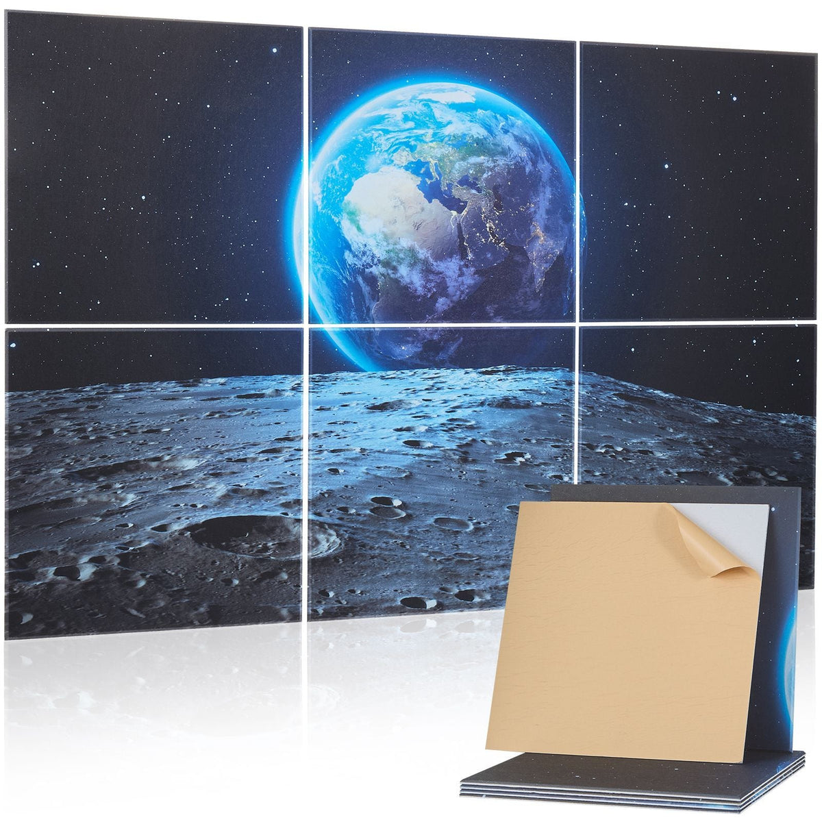 6 Pack Art Acoustic Panels, 70.87 x 47.24 x 0.4 inch Soundproof Wall Tiles, Self Adhesive Decorative Sound Dampening Absorbing Boards for Home, Office, Studio, Gaming Room,Theater, Earth