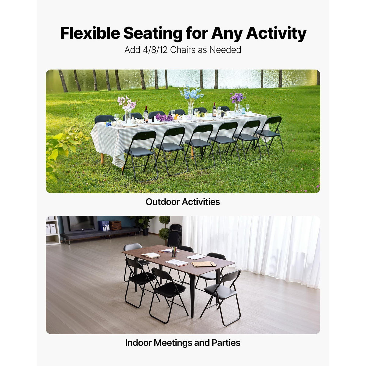 6 Pack Folding Chairs, Foldable Leather Chairs with Heavy Duty Metal Frame & Padded Cushion, Portable Folding Card Table Chairs, Stackable Seats for Home, Yard, Garden, Parties, Events, Black
