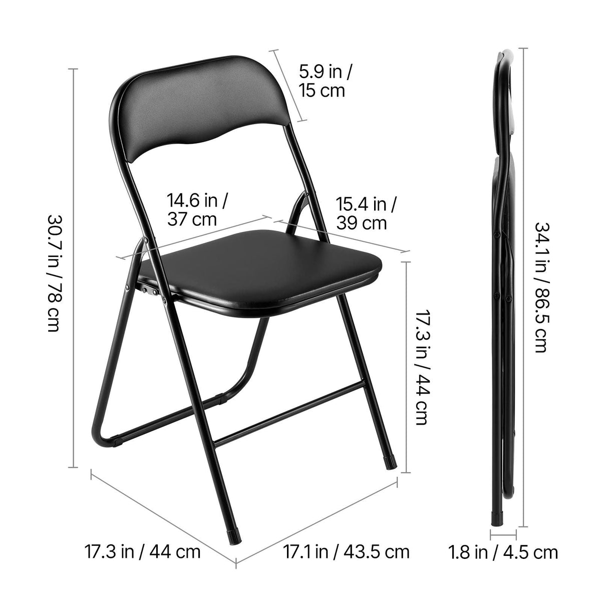 6 Pack Folding Chairs, Foldable Leather Chairs with Heavy Duty Metal Frame & Padded Cushion, Portable Folding Card Table Chairs, Stackable Seats for Home, Yard, Garden, Parties, Events, Black