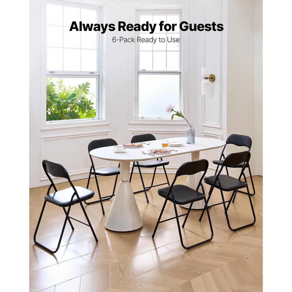 6 Pack Folding Chairs, Foldable Leather Chairs with Heavy Duty Metal Frame & Padded Cushion, Portable Folding Card Table Chairs, Stackable Seats for Home, Yard, Garden, Parties, Events, Black