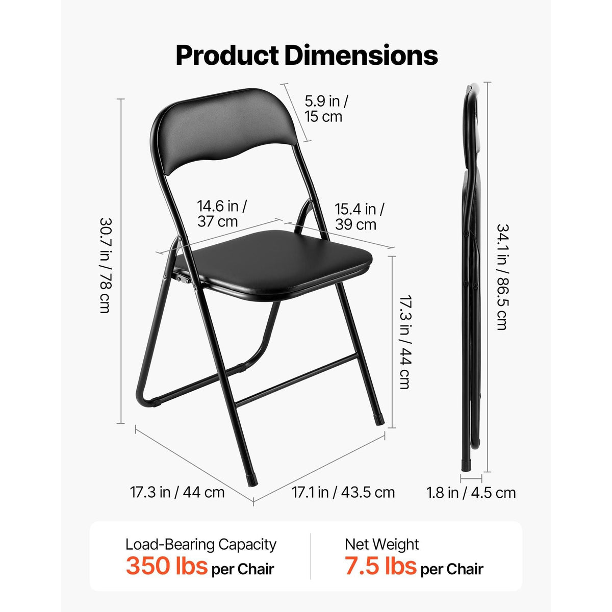 6 Pack Folding Chairs, Foldable Leather Chairs with Heavy Duty Metal Frame & Padded Cushion, Portable Folding Card Table Chairs, Stackable Seats for Home, Yard, Garden, Parties, Events, Black