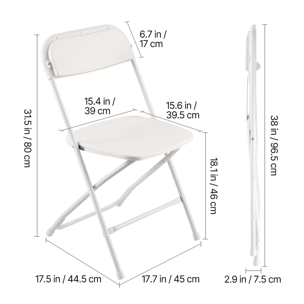 6 Pack Folding Chairs, Foldable Plastic Chairs with Heavy Duty Metal Frame, Portable Folding Card Table Chairs, Stackable Indoor Outdoor Seats for Home, Yard, Garden, Parties, Events, White