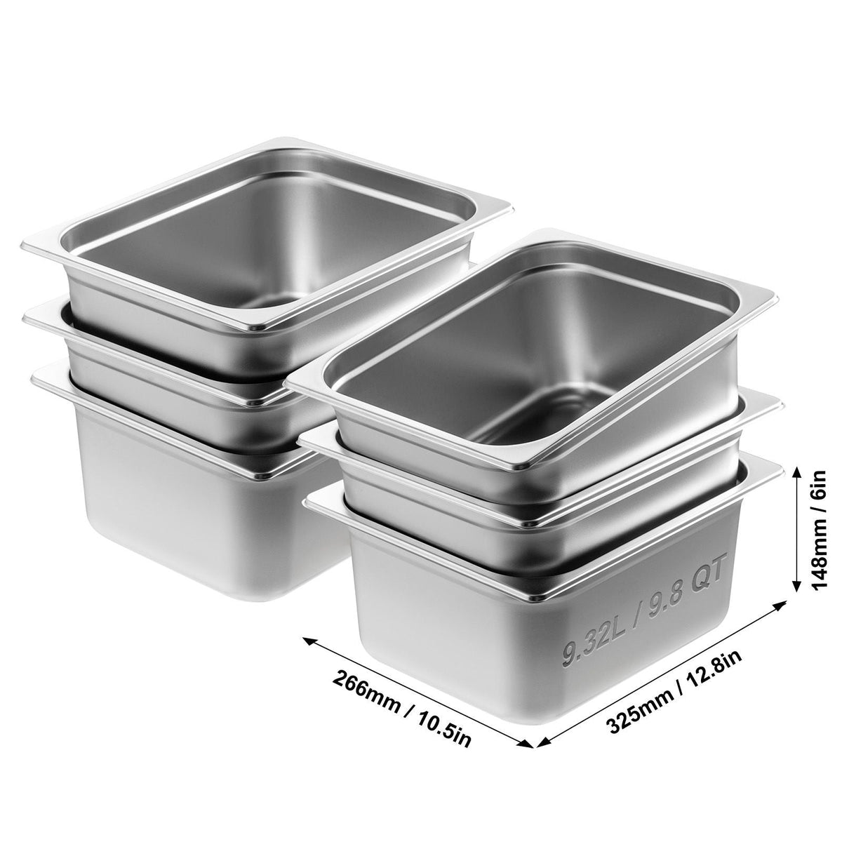 6 Pack Hotel Pans, 1/2 Size Anti-Jam Steam Pan, 0.8mm Thick Stainless Steel Restaurant Steam Table Pan, 6-Inch Deep Commercial Table Pan, Catering Storage Food Pan, for Industrial & Scientific