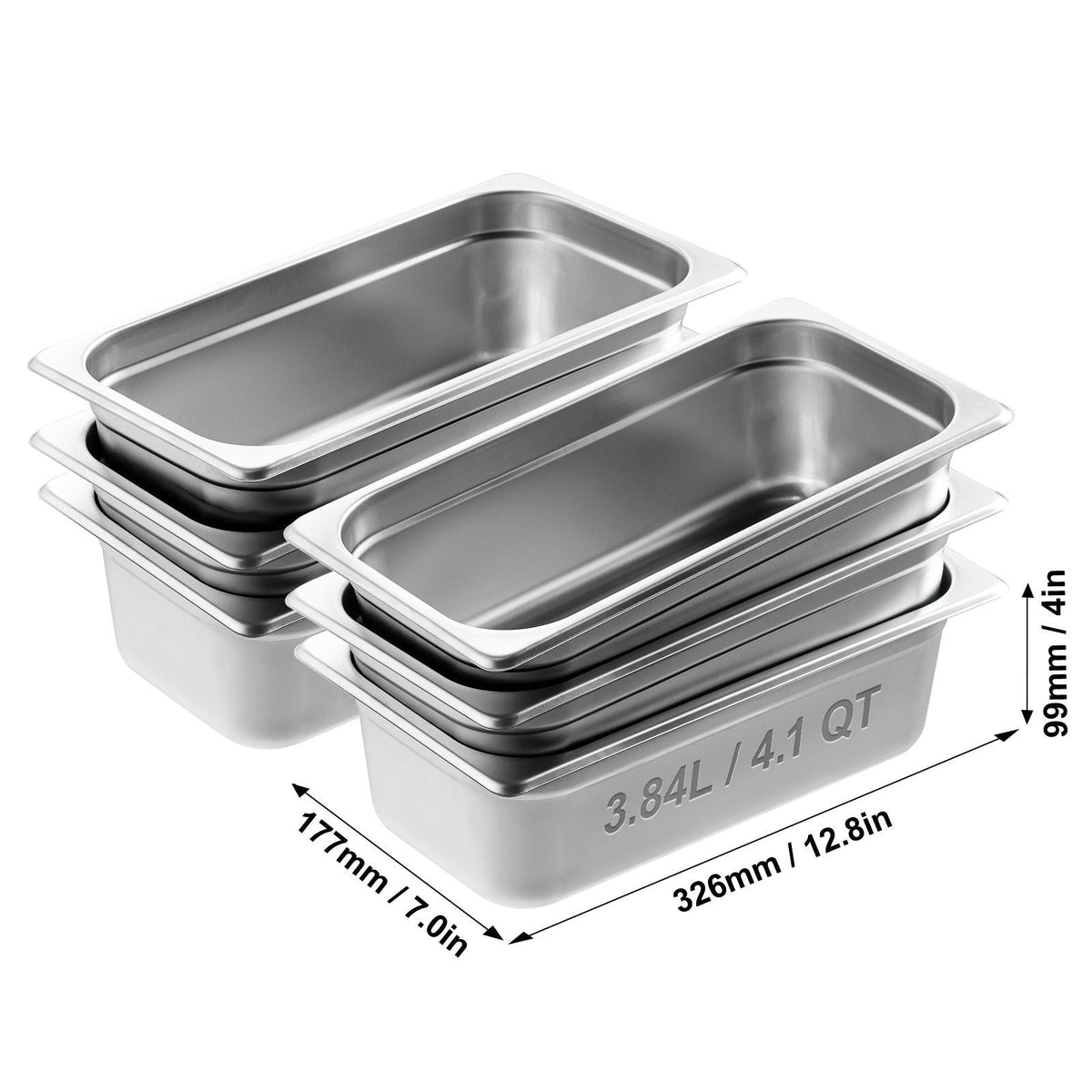 6 Pack Hotel Pans, 1/3 Size Anti-Jam Steam Pan, 0.8mm Thick Stainless Steel Restaurant Steam Table Pan, 4-Inch Deep Commercial Table Pan, Catering Storage Food Pan, for Industrial & Scientific