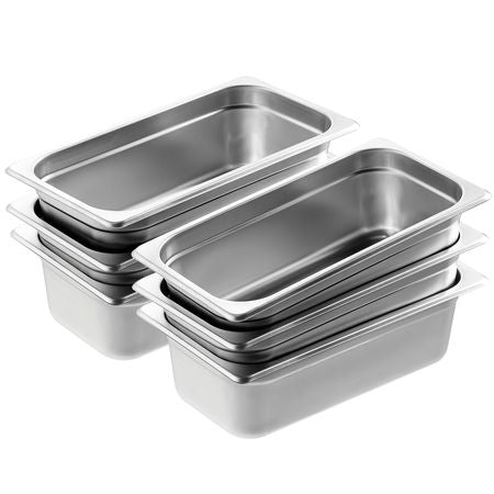 6 Pack Hotel Pans, 1/3 Size Anti-Jam Steam Pan, 0.8mm Thick Stainless Steel Restaurant Steam Table Pan, 4-Inch Deep Commercial Table Pan, Catering Storage Food Pan, for Industrial & Scientific
