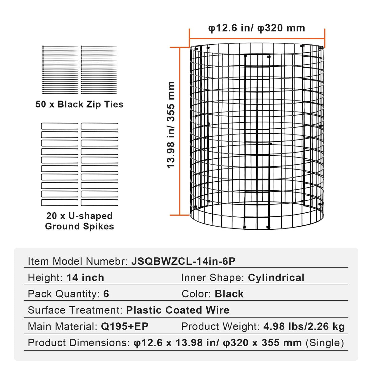 6 Pack Plant Protector from Animals, 12.6'' Dia. x 14'' H Chicken Wire Plant Protector, Plant Cages for Outdoor Plants, Flowers & Vegetables, Keeps Bunny Chicken Squirrels Out, 18pcs Metal Mesh