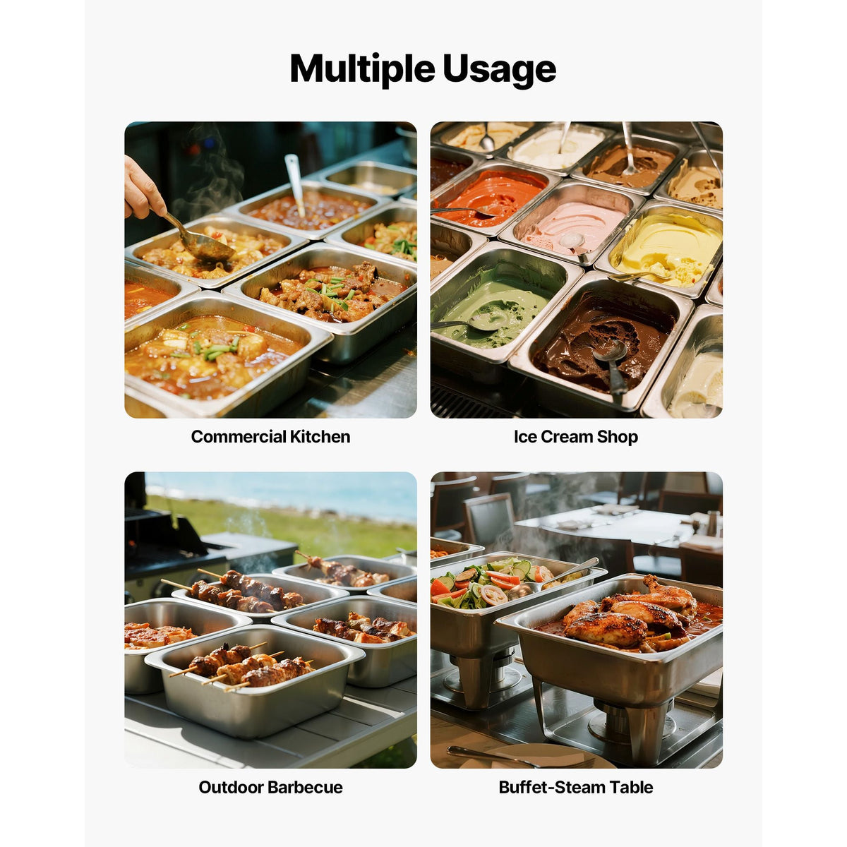6 Pack Stainless Steam Hotel Pans, 1/2 Size Table Steam Pan, 4 Inch Deep Anti Jam Restaurant Supplies Reusable Rustproof Catering Storage for Home, Party, Restaurant, Hotel, Buffet
