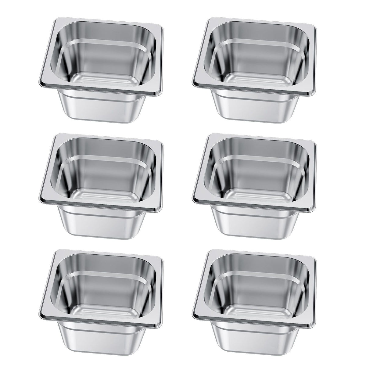 6 Pack Stainless Steam Hotel Pans, 1/6 Size Table Steam Pan, 4 Inch Deep, Anti Jam Restaurant Supplies Reusable Rustproof Catering Storage for Home, Party, Restaurant, Hotel, Buffet