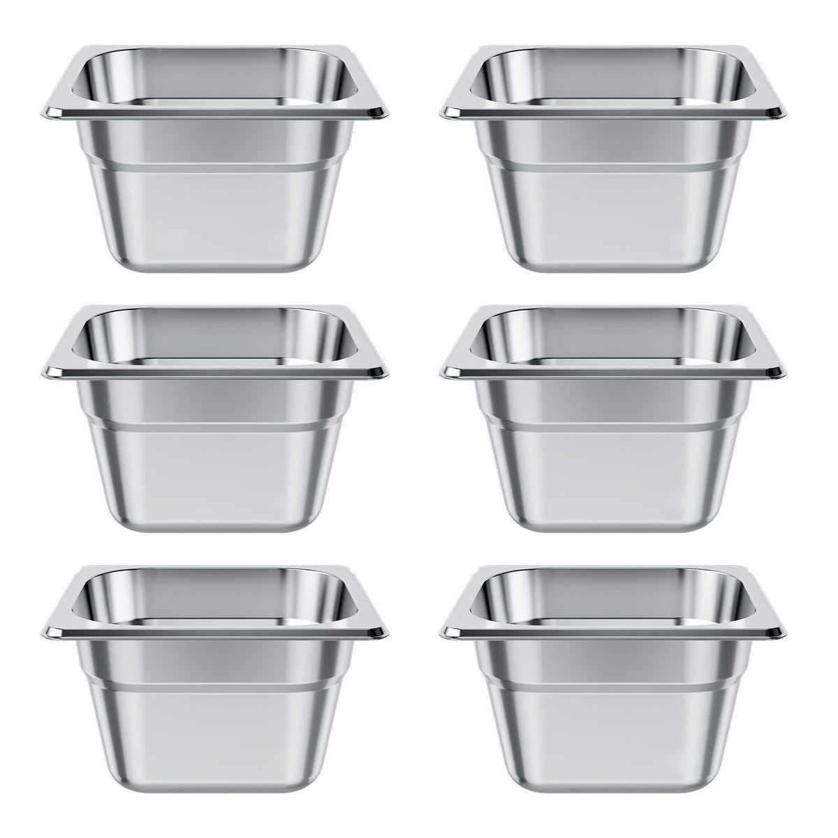 6 Pack Stainless Steam Hotel Pans, 1/6 Size Table Steam Pan, 4 Inch Deep, Anti Jam Restaurant Supplies Reusable Rustproof Catering Storage for Home, Party, Restaurant, Hotel, Buffet