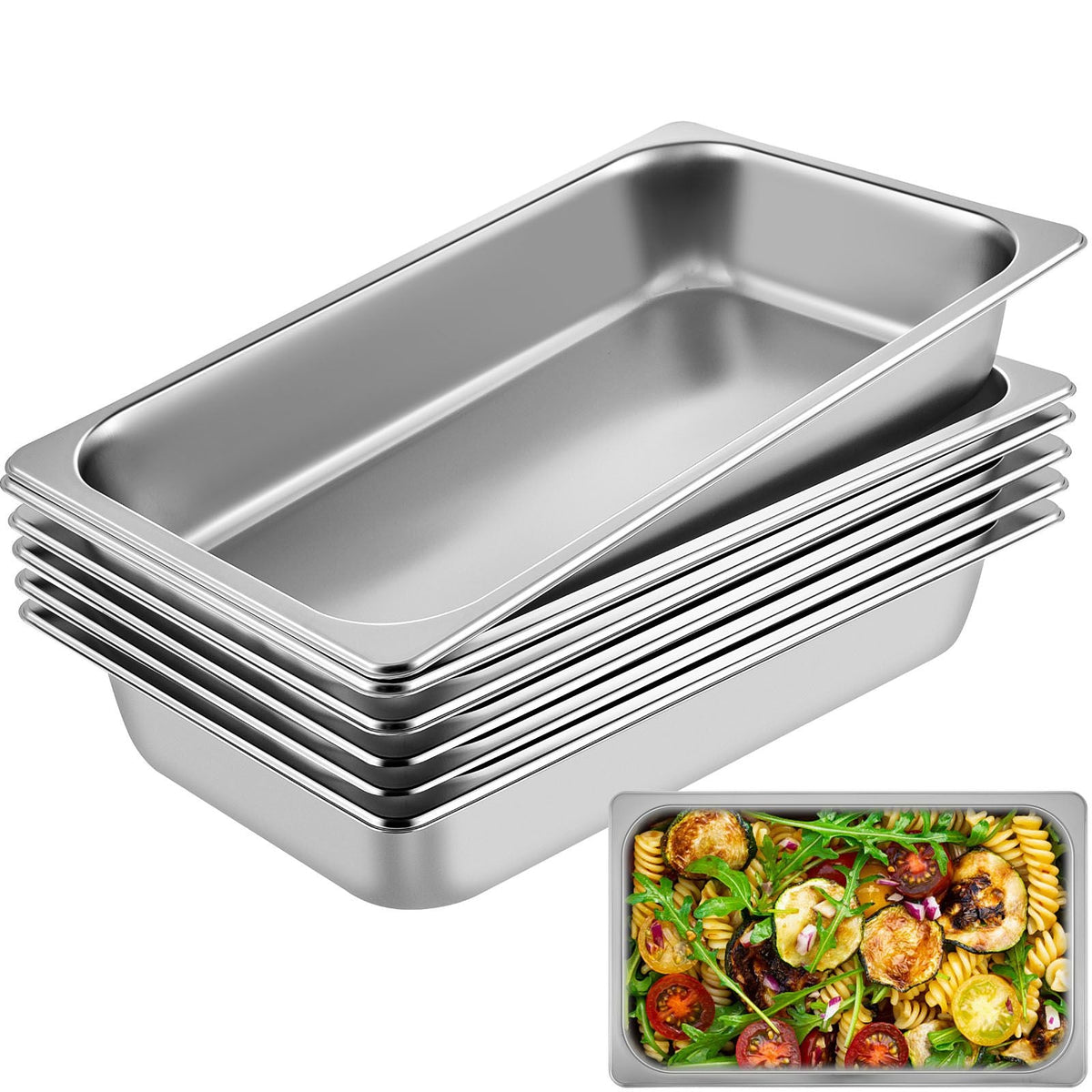 6 Pack Steam Table Pans 20.9 x 12.8 x 3.9 Inch Deep Steam Table Pan Full Size 13L Deep Food Container Stainless Steel Oven Tray Hotel Pans Anti-Jam Steam Table Food Pan