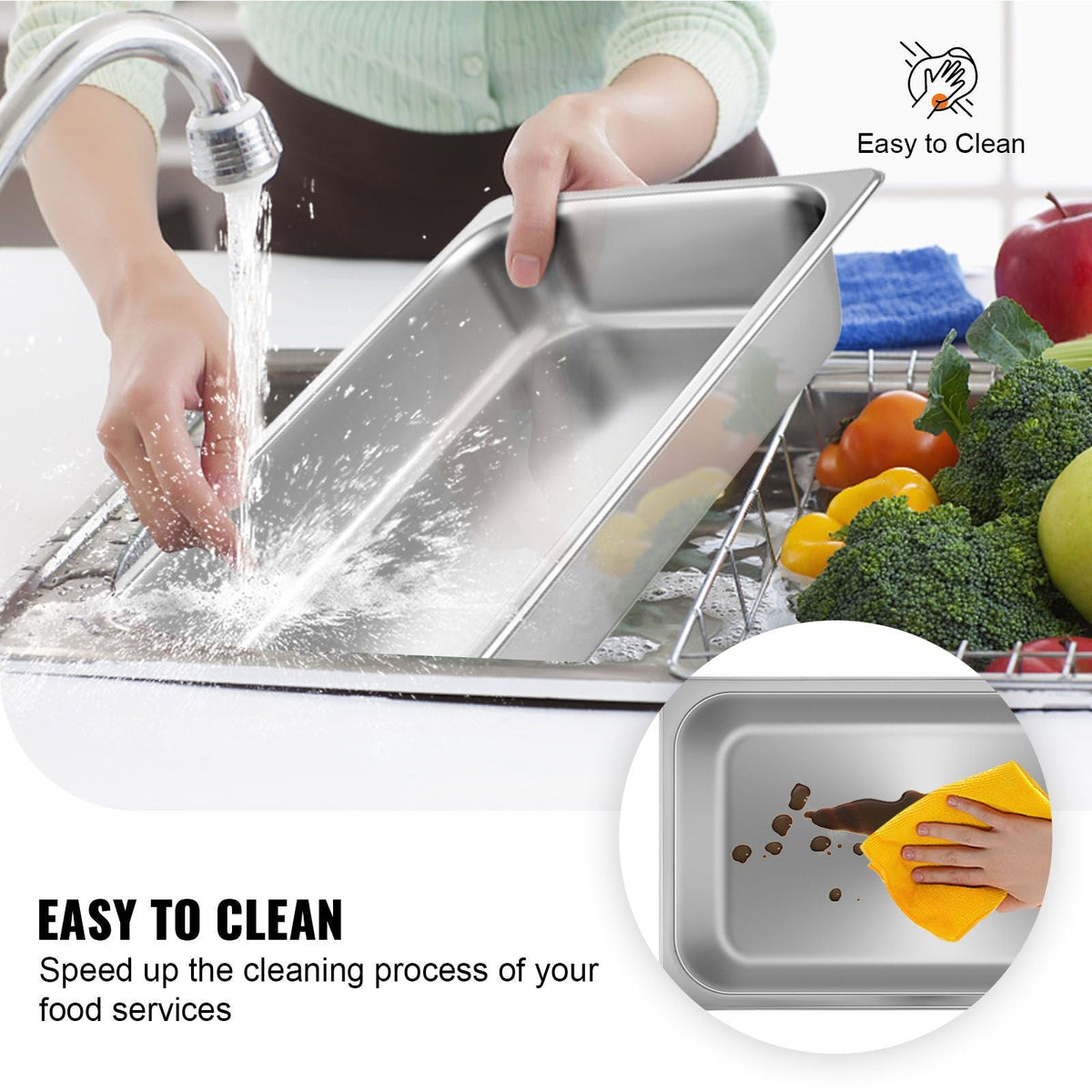 6 Pack Steam Table Pans 20.9 x 12.8 x 3.9 Inch Deep Steam Table Pan Full Size 13L Deep Food Container Stainless Steel Oven Tray Hotel Pans Anti-Jam Steam Table Food Pan