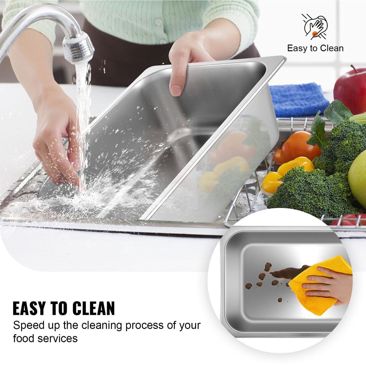 6 Pack Steam Table Pans 20.9 x 12.8 x 5.9 Inch Deep Steam Table Pan Full Size 20.5L Deep Food Container Stainless Steel Oven Tray Hotel Pans Anti-Jam Steam Table Food Pan