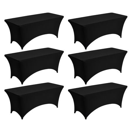 6 Pack Table Cloth for 6FT Rectangular Fitted Events, Wrinkle-Resistant Stretch Black Table Covers, Washable Spandex Tablecloth Protector, for Party, Wedding, Cocktail, Banquet, Festival